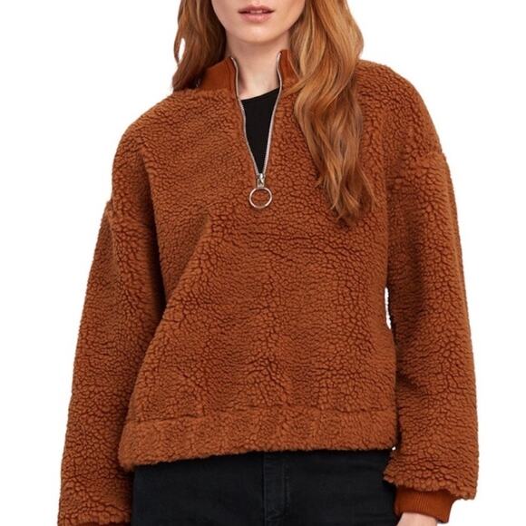 J.O.A. Brown Mock Neck Teddy Fur Pullover Sz S NWOT - Picture 1 of 13